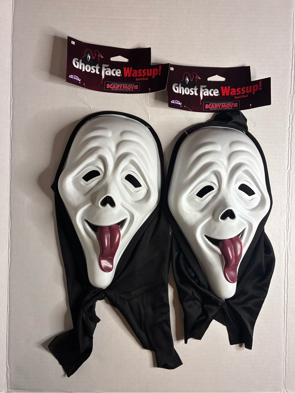 2 Fun World Scary Movie 6 Ghost Face Wassup Spoof Mask Halloween Costume Bundle